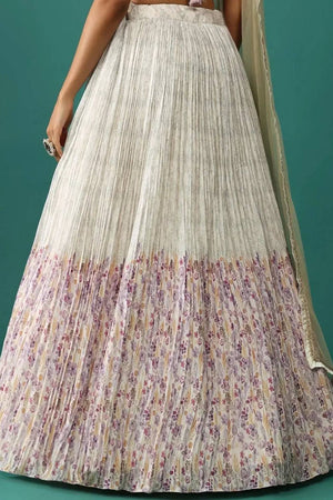 Off White Floral Printed Georgette Lehenga