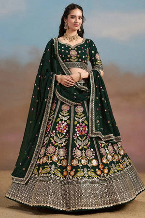Green Floral Embroidered Georgette Lehenga