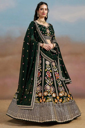 Green Floral Embroidered Georgette Lehenga