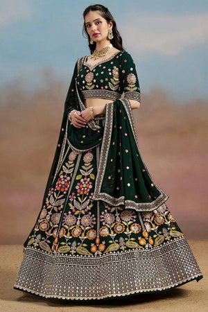 Green Floral Embroidered Georgette Lehenga