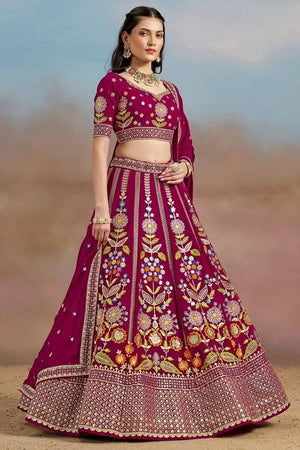 Pink Floral Embroidered Georgette Lehenga