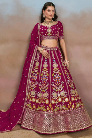 Pink Floral Embroidered Georgette Lehenga