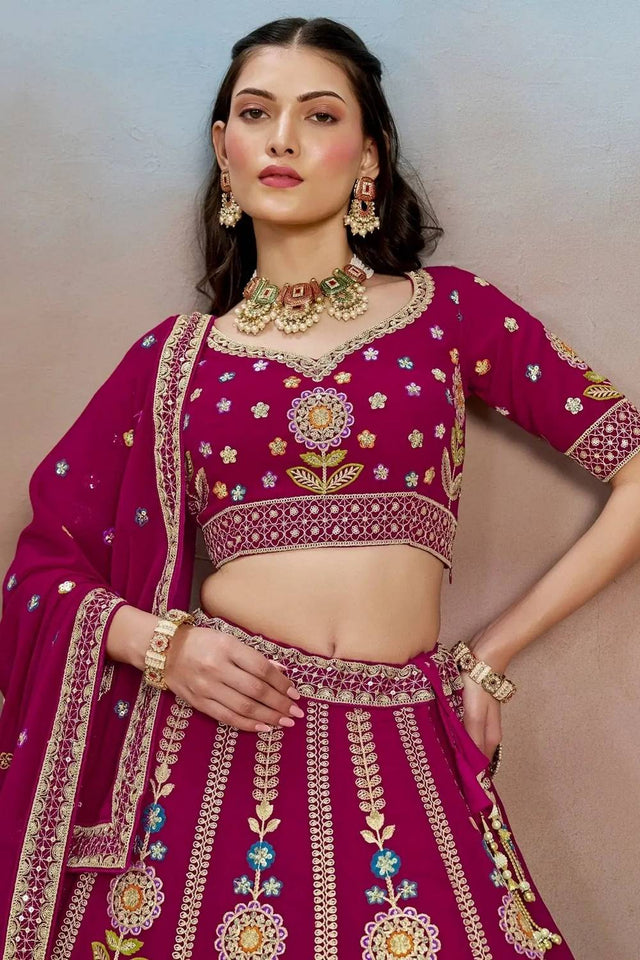 Pink Floral Embroidered Georgette Lehenga