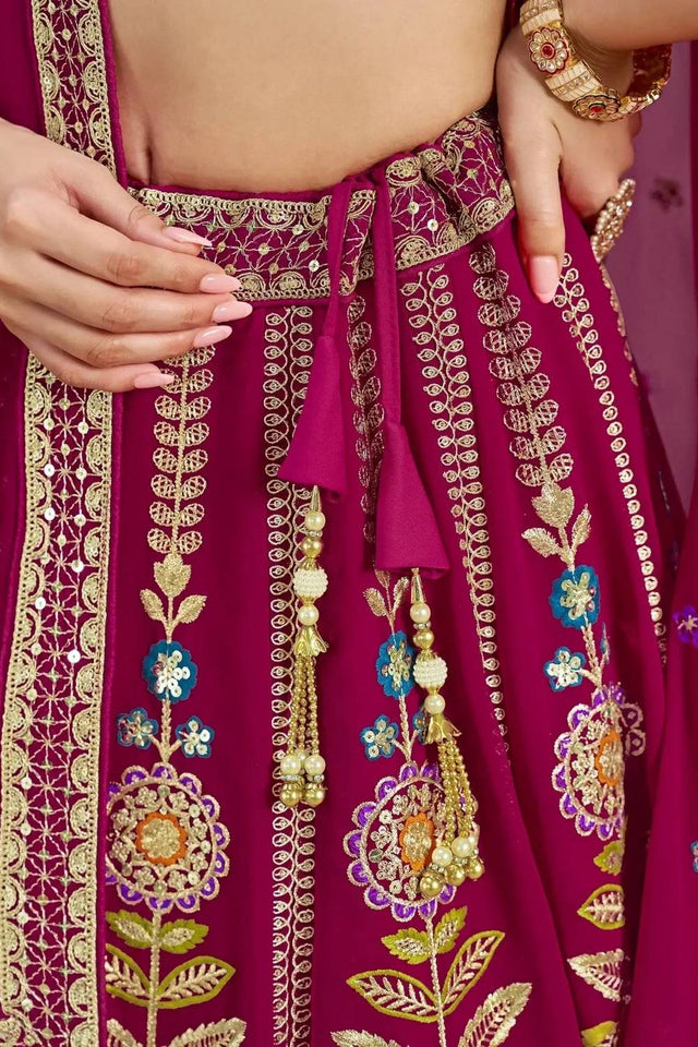 Pink Floral Embroidered Georgette Lehenga