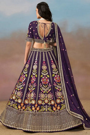 Violet Floral Embroidered Georgette Lehenga