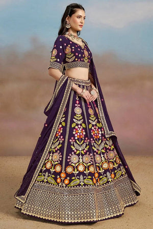 Violet Floral Embroidered Georgette Lehenga