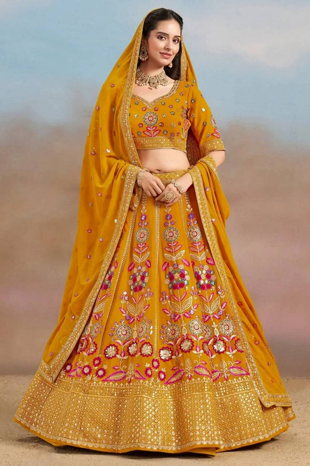 Yellow Floral Embroidered Georgette Lehenga