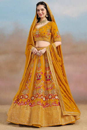 Yellow Floral Embroidered Georgette Lehenga