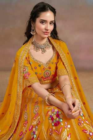 Yellow Floral Embroidered Georgette Lehenga