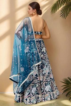 Blue Sequin With Embroidered Net Lehenga