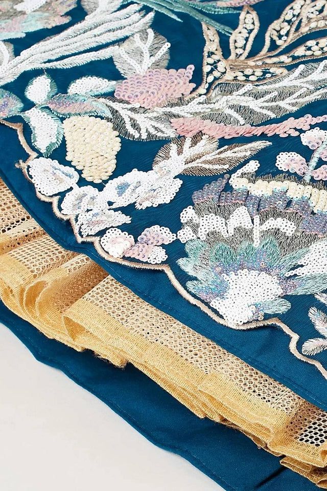 Blue Sequin With Embroidered Net Lehenga