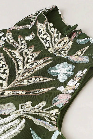 Green Sequin With Embroidered Net Lehenga