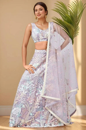 Lavender Sequin With Embroidered Net Lehenga