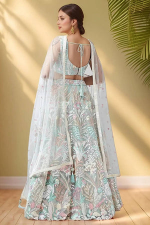 Green Sequin With Embroidered Net Lehenga