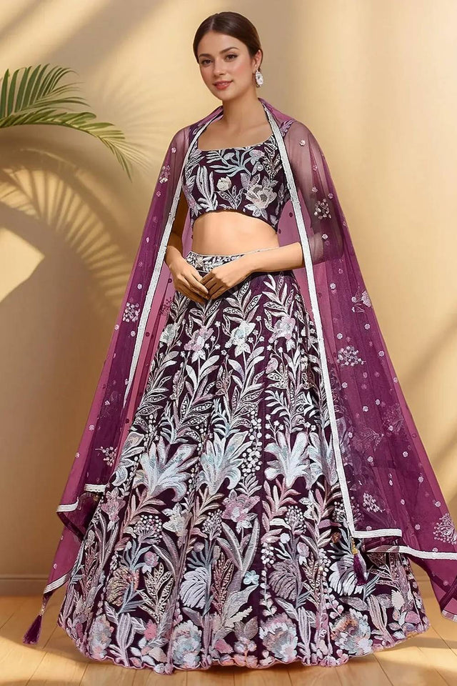Violet Sequin With Embroidered Net Lehenga