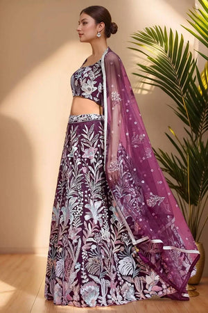 Violet Sequin With Embroidered Net Lehenga