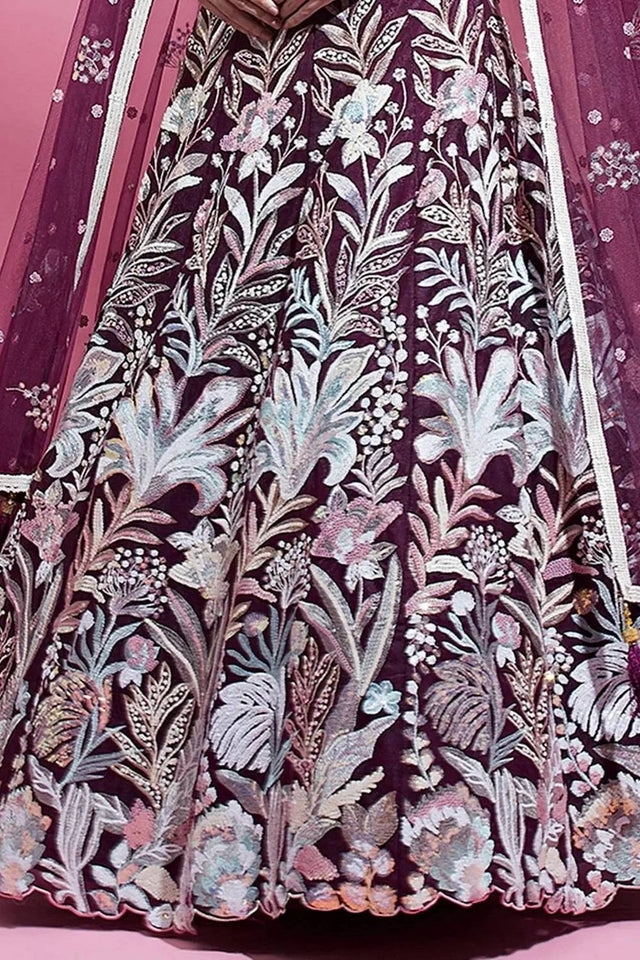 Violet Sequin With Embroidered Net Lehenga