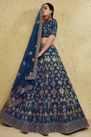 Blue Sequin With Embroidered Silk Lehenga