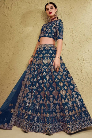 Blue Sequin With Embroidered Silk Lehenga