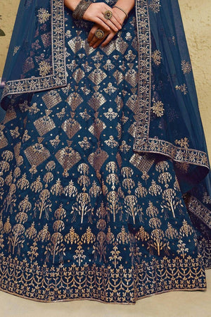Blue Sequin With Embroidered Silk Lehenga