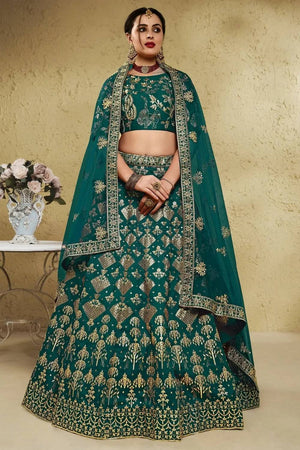 Green Sequin With Embroidered Silk Lehenga
