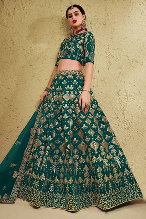 Green Sequin With Embroidered Silk Lehenga