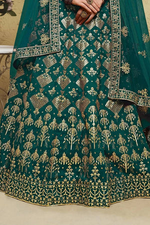 Green Sequin With Embroidered Silk Lehenga