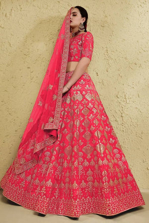 Peach Sequin With Embroidered Silk Lehenga