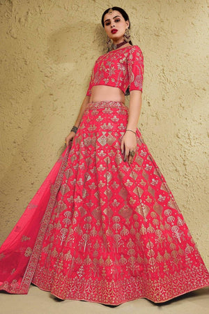 Peach Sequin With Embroidered Silk Lehenga