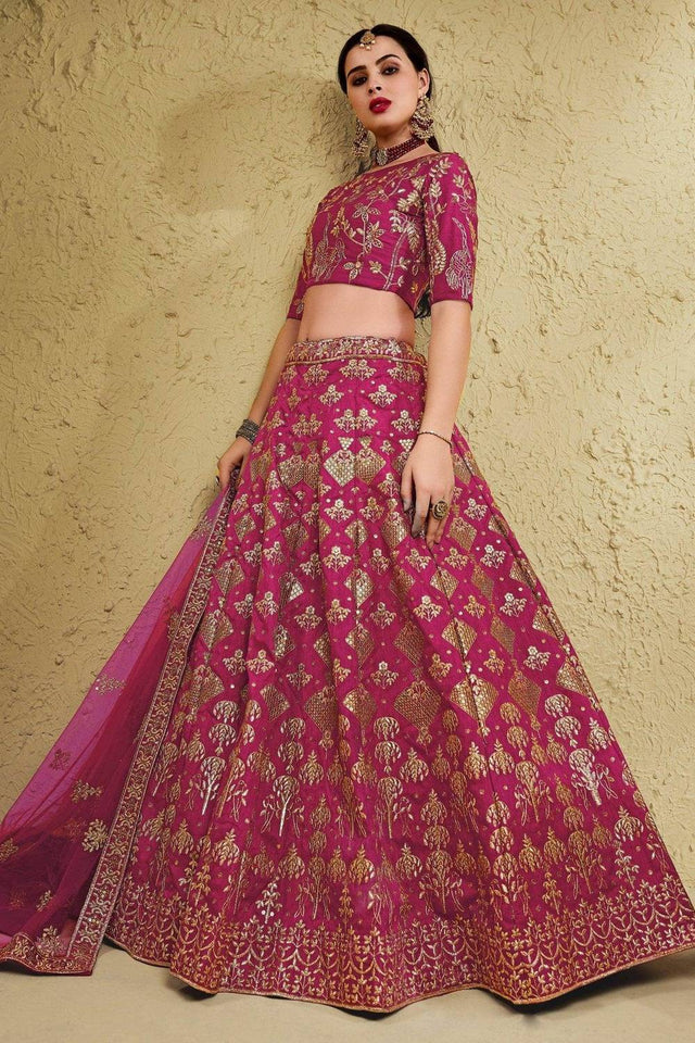 Pink Sequin With Embroidered Silk Lehenga