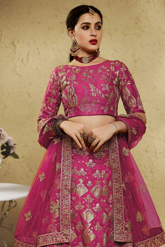 Pink Sequin With Embroidered Silk Lehenga