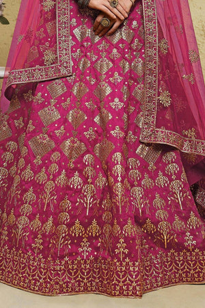 Pink Sequin With Embroidered Silk Lehenga