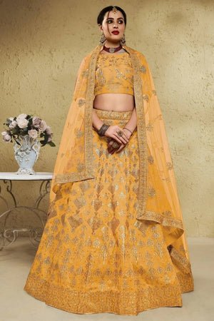 Yellow Sequin With Embroidered Net Lehenga