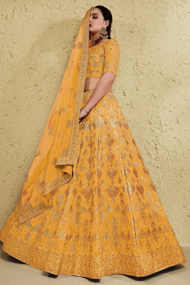 Yellow Sequin With Embroidered Net Lehenga