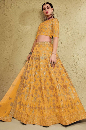 Yellow Sequin With Embroidered Net Lehenga