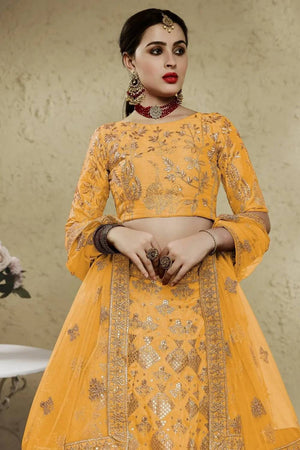 Yellow Sequin With Embroidered Net Lehenga