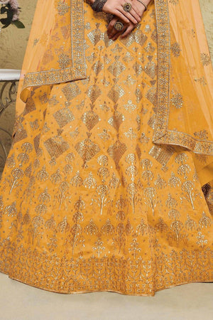 Yellow Sequin With Embroidered Net Lehenga