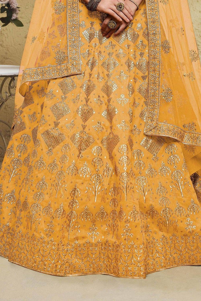 Yellow Sequin With Embroidered Net Lehenga