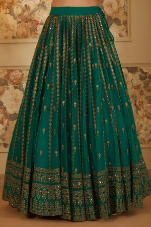 Green Floral Embroidered Organza Lehenga