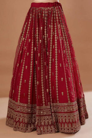 Red Floral Embroidered Organza Lehenga