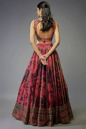 Pink Printed With Zari Work Organza Lehenga (ZCL-7072)