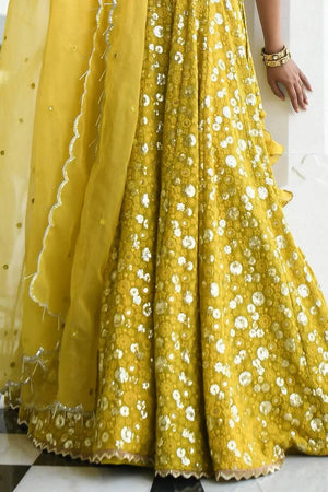 Yellow Floral Embroidered Georgette Lehenga