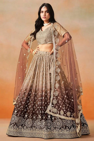 Brown Sequin Georgette Lehenga