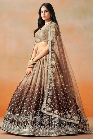 Brown Sequin Georgette Lehenga