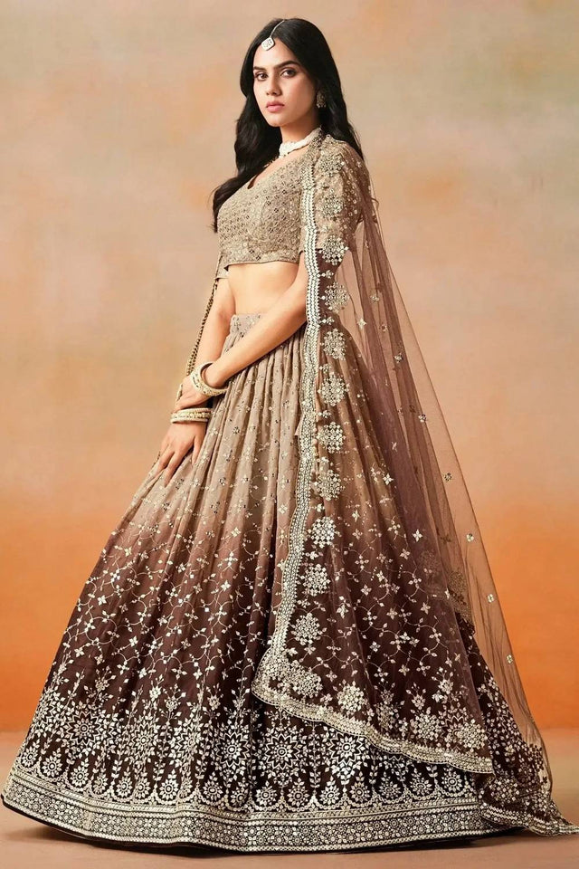 Brown Sequin Georgette Lehenga