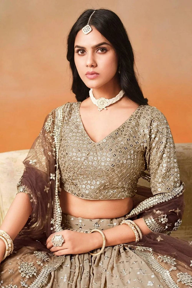Brown Sequin Georgette Lehenga