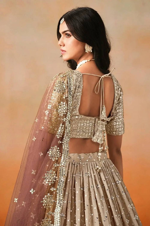 Brown Sequin Georgette Lehenga