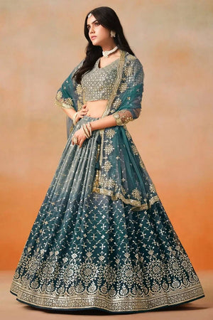 Blue Sequin Georgette Lehenga