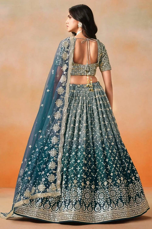 Blue Sequin Georgette Lehenga