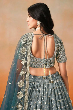Blue Sequin Georgette Lehenga